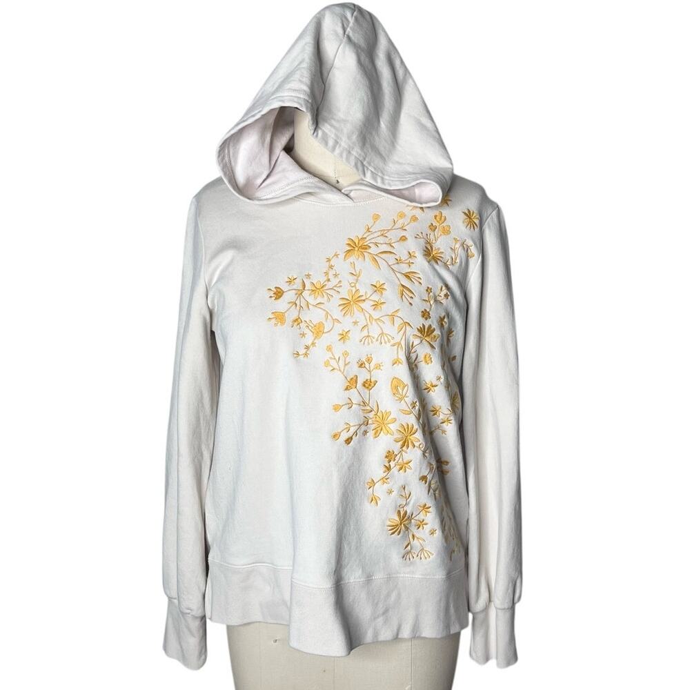 Evy’s Tree The Layla Cream Hoodie Yellow Floral Embroidered Sweatshirt Size M